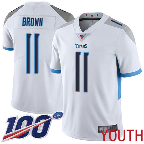 Tennessee Titans Limited White Youth A.J. Brown Road Jersey NFL Football #11 100th Season Vapor Untouchable->tennessee titans->NFL Jersey